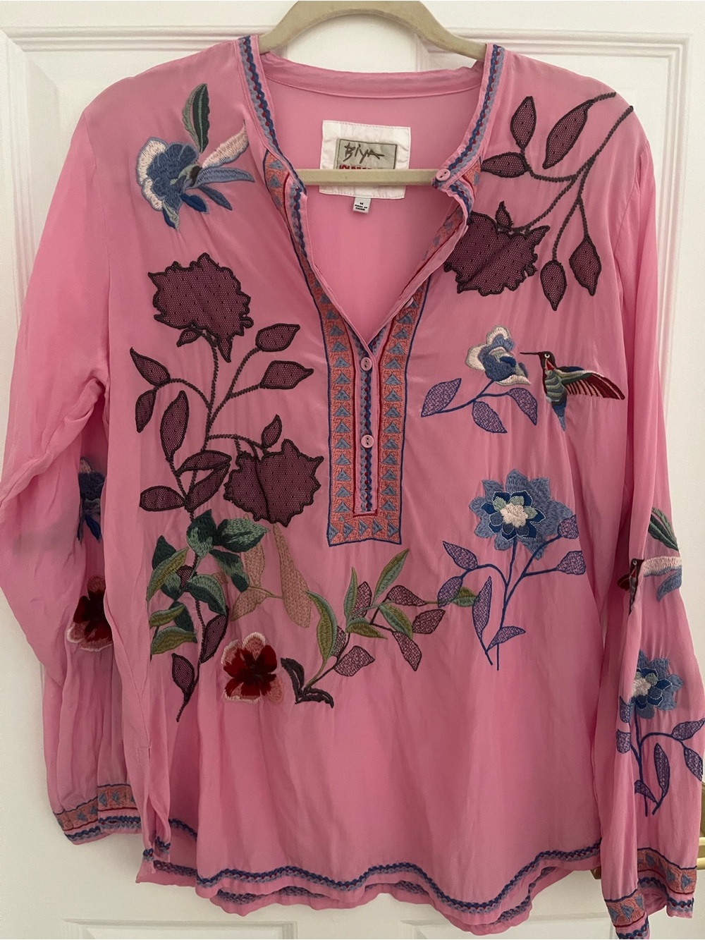 Boho Embroidered Pink Women's Tunic Top